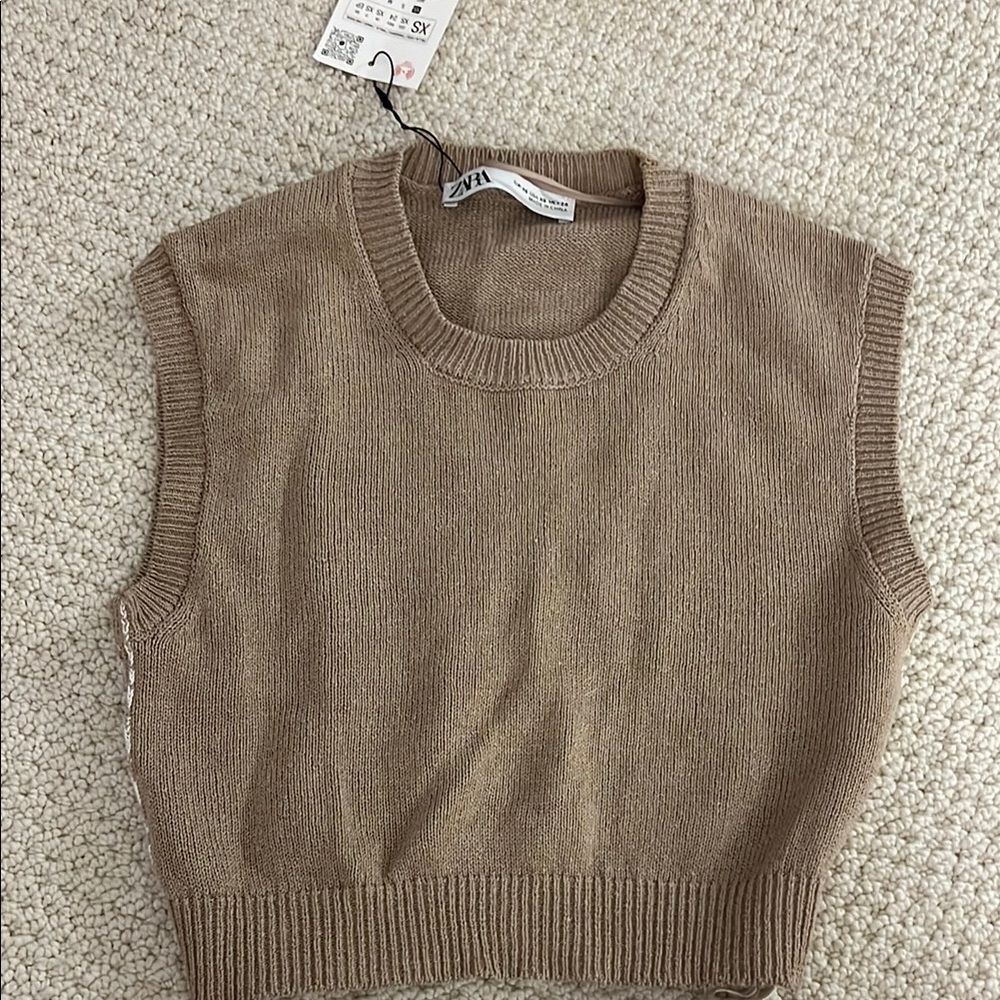 Zara Tan Sleeveless Knit Top